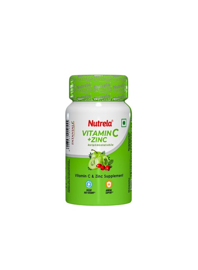 Nutrela Vitamin C and Zinc for Men & Women - 60 Capsules | Boost Immunity | Supports Energy | Antioxidant | Skin Care Supplement - Image 1